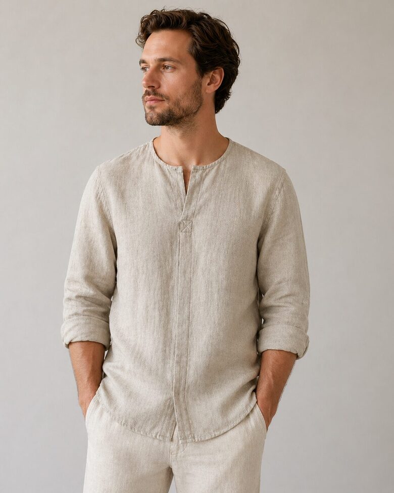 Men’s Natural Linen Shirt with Long Sleeves