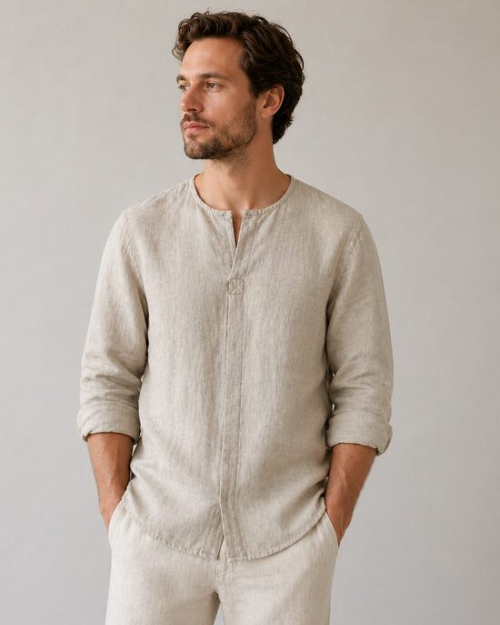 Men’s Natural Linen Shirt with Long Sleeves