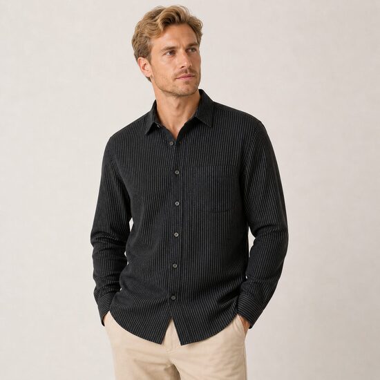 MEN’S BLACK STRIPED LINEN SHIRT